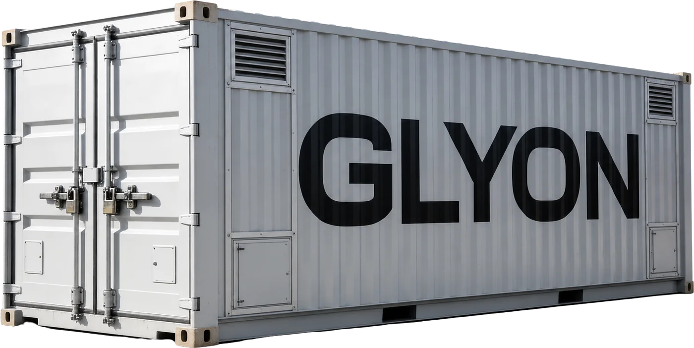 The GLYON unit: a closed container with the GLYON wordmark on its side
