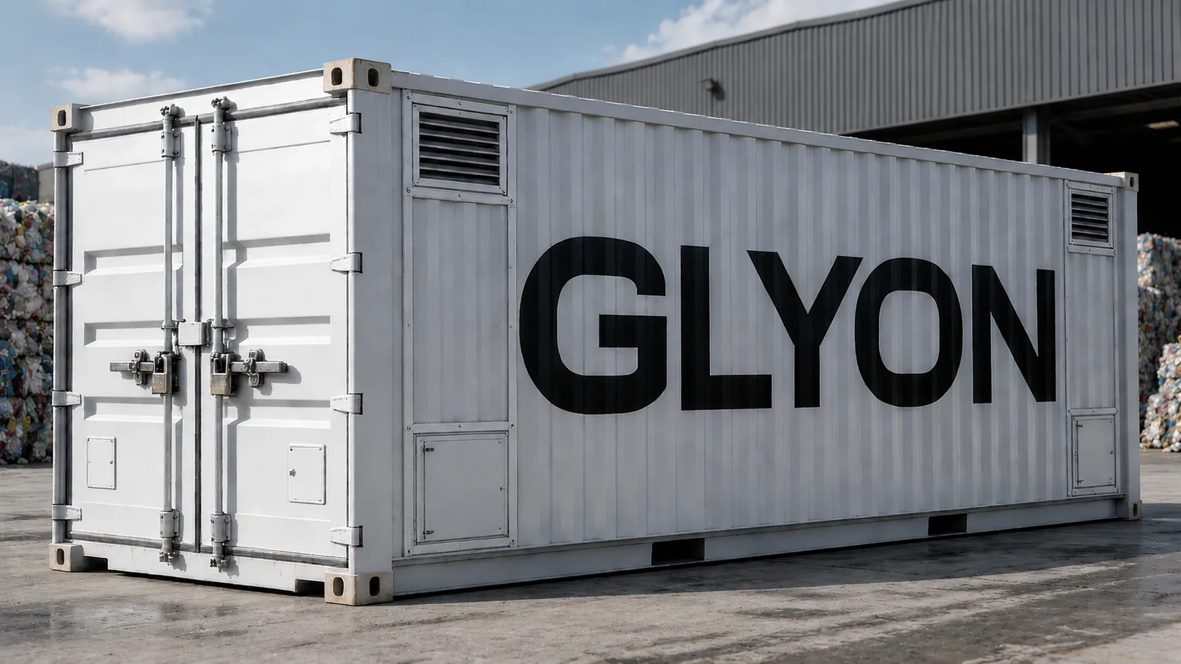 GLYON ONE - Elizabeth containerized recycling unit deployed outdoors at a waste sorting yard